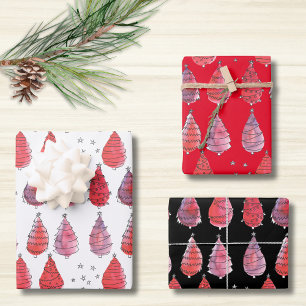 Weihnachtsbaumen Rot Schwarz-weiß Geschenkpapier Set