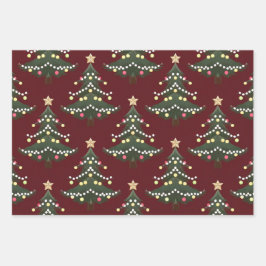 Weihnachtsbaumen Rotes Wrapping Paper Set Geschenkpapier Set