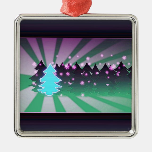 Weihnachtsbaumen Schatten von Grün Silbernes Ornament (Vorne)