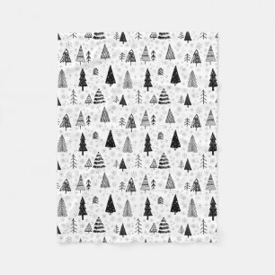 Weihnachtsbaumen & Schneeflocken Schwarz-Weiß-Must Fleecedecke