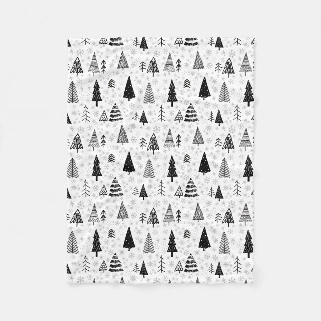Weihnachtsbaumen & Schneeflocken Schwarz-Weiß-Must Fleecedecke (Vorderseite)