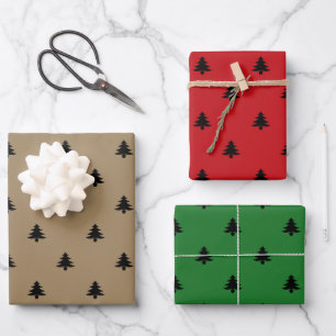 Weihnachtsbaumen, schwarz-grün-braune Krawatte Geschenkpapier Set