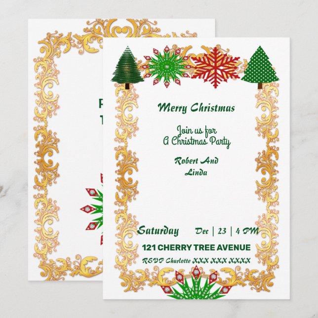 Weihnachtsbaumen Snowflakes Gold Frame Party laden (Vorne/Hinten)