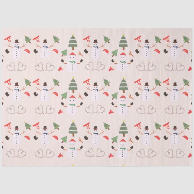 Weihnachtsbaumen Snowmen Hört Peach Weihnachten Seidenpapier (Vorderseite)