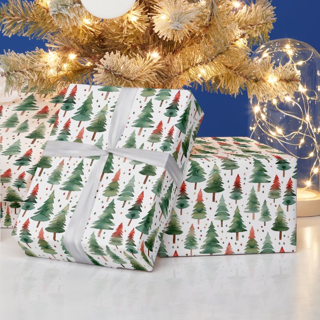 Weihnachtsbaumen Sterne Rotes Grün Weihnachten Geschenkpapier (Feiertage)