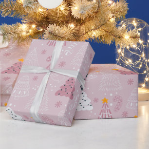 Weihnachtsbaumen Tauben Schneeflocken Rosa Weihnac Geschenkpapier