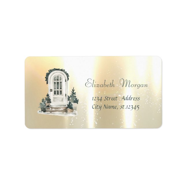 Weihnachtsbaumen Vordertür Gold Adressaufkleber (Vorne)