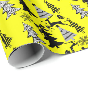 Weihnachtsbaumen Wrapping Paper Gelb Schwarz Geschenkpapier