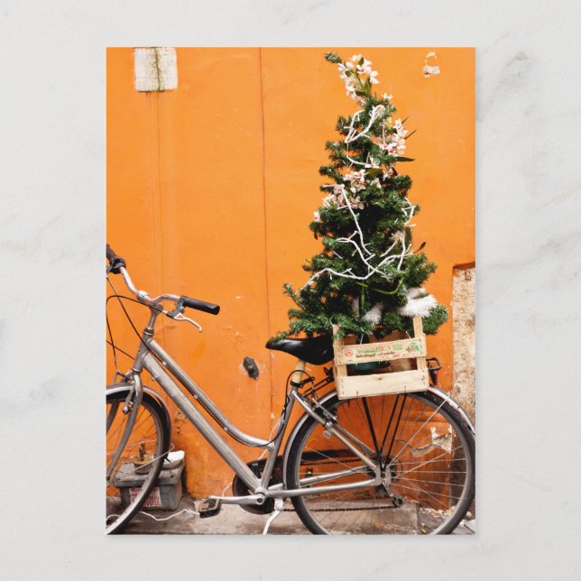 Weihnachtsbaumfahrrad Feiertagspostkarte (Vorderseite)