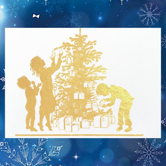 Weihnachtsbaumfamilie Vintag Gold Silhouette Folienkarte (Von Creator hochgeladen)