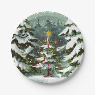 Weihnachtsbaumfamilienpapiere Teller