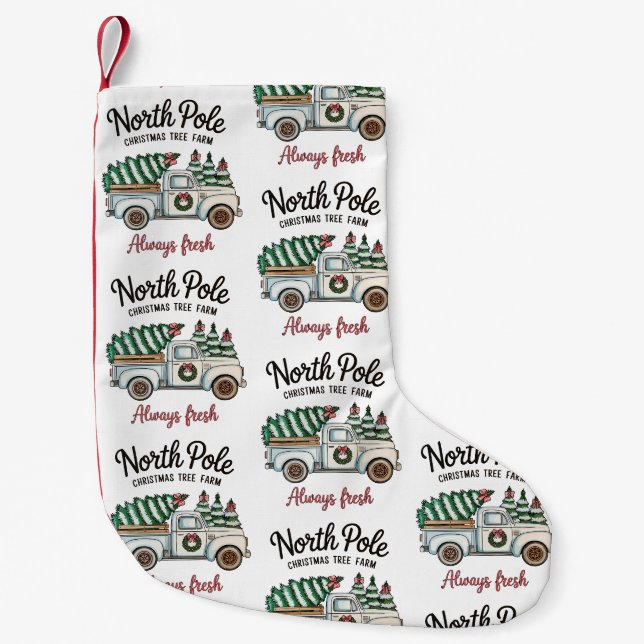 Weihnachtsbaumfarm North Pole Fresh LKW Kleiner Weihnachtsstrumpf (Vorderseite)