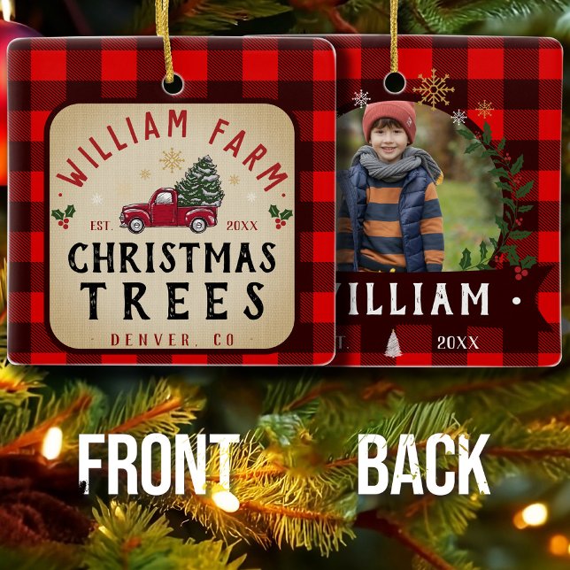 Weihnachtsbaumfarm Pine Trees Bauernstil Keramikornament (Von Creator hochgeladen)