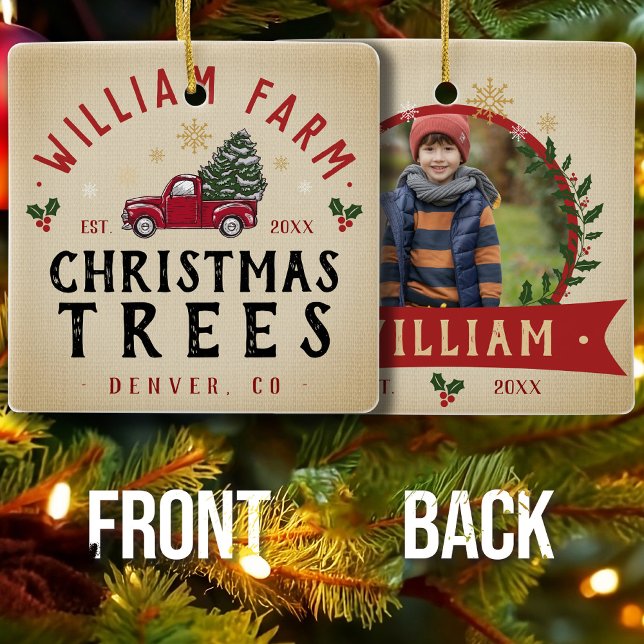 Weihnachtsbaumfarm Pine Trees Bauernstil Keramikornament (Von Creator hochgeladen)