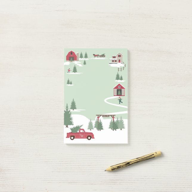 Weihnachtsbaumfarm Red Truck Post-it Klebezettel (Auf Schreibtisch)