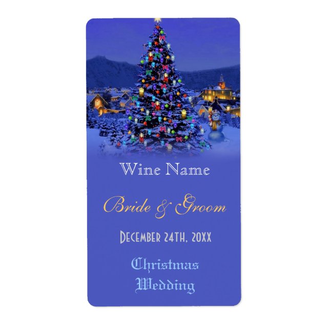 Weihnachtsbaumfeiertag Hochzeitsweinlabel (Vorne)