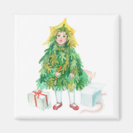 Weihnachtsbaumfest - niedliches kleines Mädchen Magnet