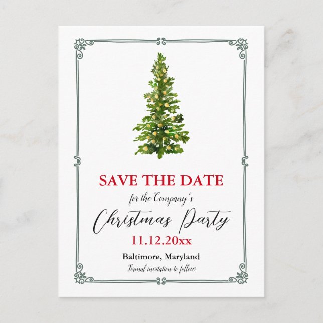 Weihnachtsbaumfest Save the Date Ankündigungspostkarte (Vorderseite)