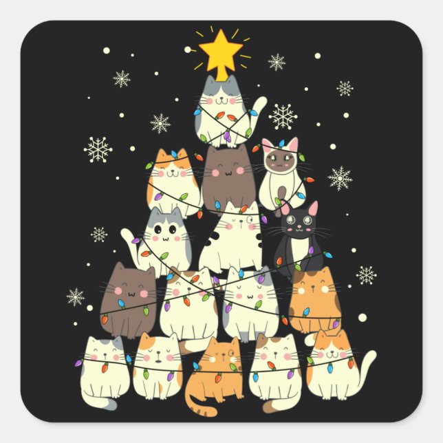 Weihnachtsbaumgeschenk für Katzen, Katzen liebt De Quadratischer Aufkleber (Vorderseite)