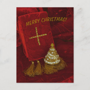 Weihnachtsbaumgold Kreuz Fröhlicher Weihnachtstext Postkarte