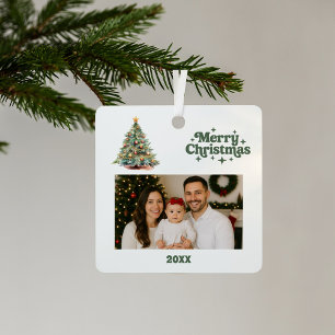 Weihnachtsbaumgrün, weißes Foto Ornament Aus Metall