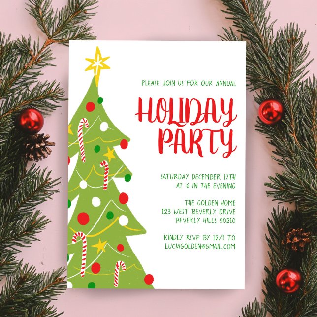 Weihnachtsbaumhandgezeichnete Feiertagsparty CUSTO Einladung (Christmas Tree Hand Drawn Holiday Party CUSTOM Invitation
)