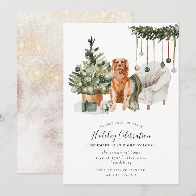 Weihnachtsbaumhund, Feiertage Weihnachts-Party Einladung (Vorne/Hinten)