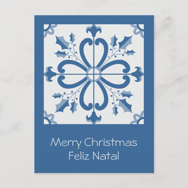 Weihnachtsbaumkacheln, Blätter und Blume Feiertagspostkarte (Vorderseite)