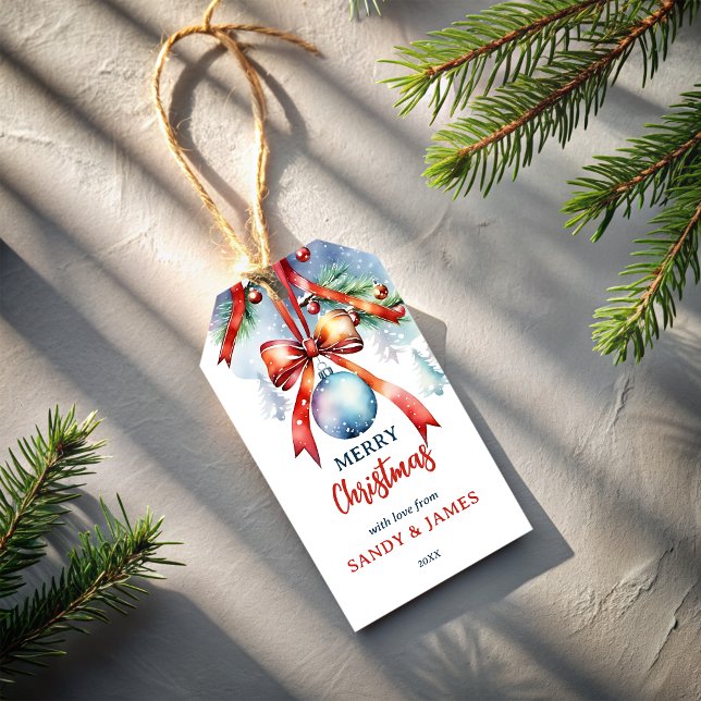 Weihnachtsbaumkastenbogen personalisiert geschenkanhänger (Christmas baubles red coquette bow personalized Christmas gift tags creative gift tags)