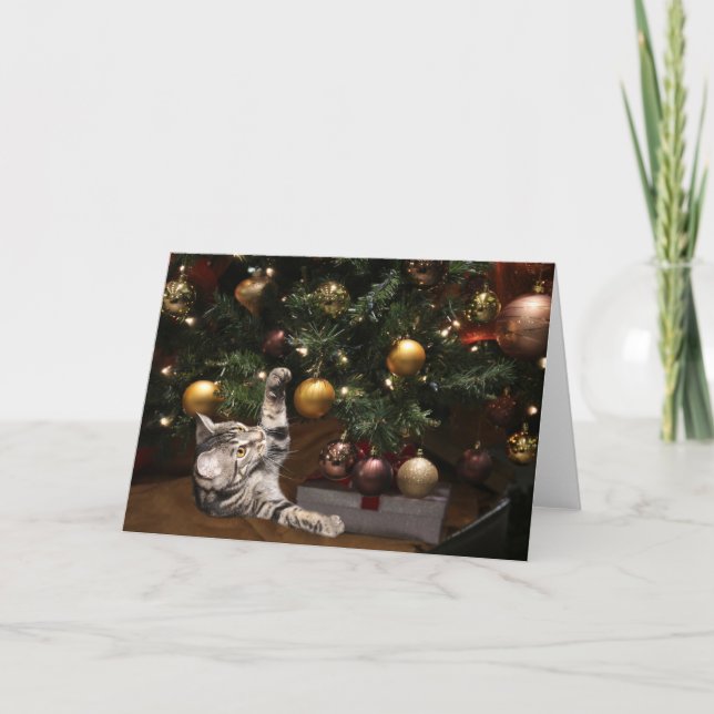 Weihnachtsbaumkatze Feiertagskarte (Vorderseite)