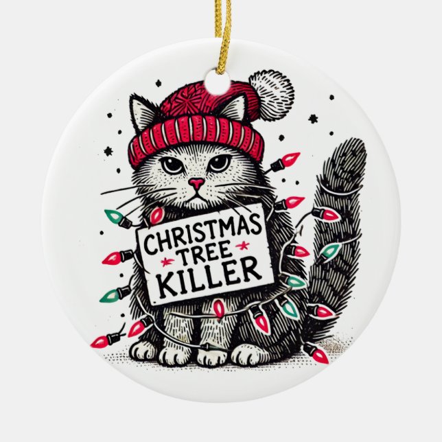 Weihnachtsbaumkatze Keramik Ornament (Vorne)