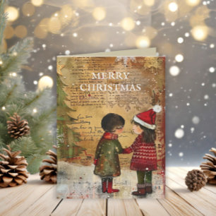 Weihnachtsbaumkinder Winterschnee Feiertagskarte
