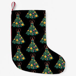Weihnachtsbaumkleid Xmas Lichter Afro Frau Kleiner Weihnachtsstrumpf