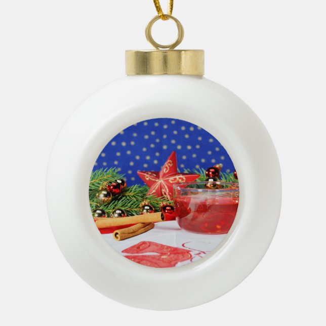 Weihnachtsbaumkugel mit Bild und Glockenmotiv Keramik Kugel-Ornament (Vorderseite)