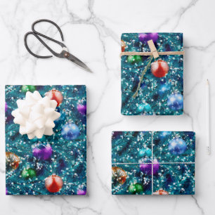 Weihnachtsbaumkugeln Muster Geschenkpapier Set