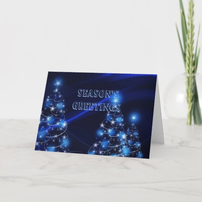 Weihnachtsbaumleuchten auf blau feiertagskarte (Vorderseite)