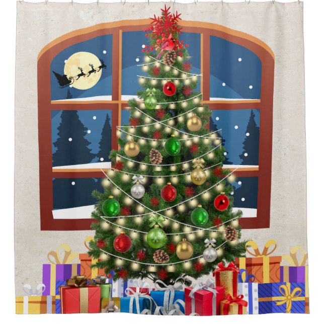 Weihnachtsbaumleuchten & Ornamente Duschvorhang (Vorderseite)