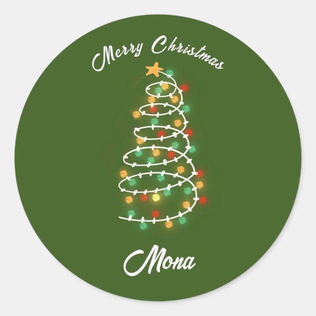 Weihnachtsbaumlichter individuelle Name Runder Aufkleber (Vorderseite)