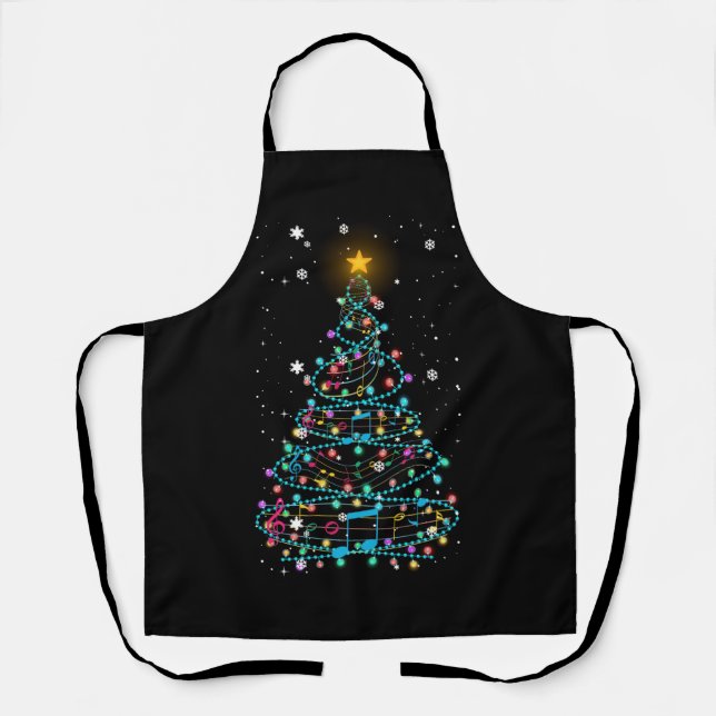 Weihnachtsbaumlichter Musiknoten Musical Xmas Tre Schürze (Vorderseite)
