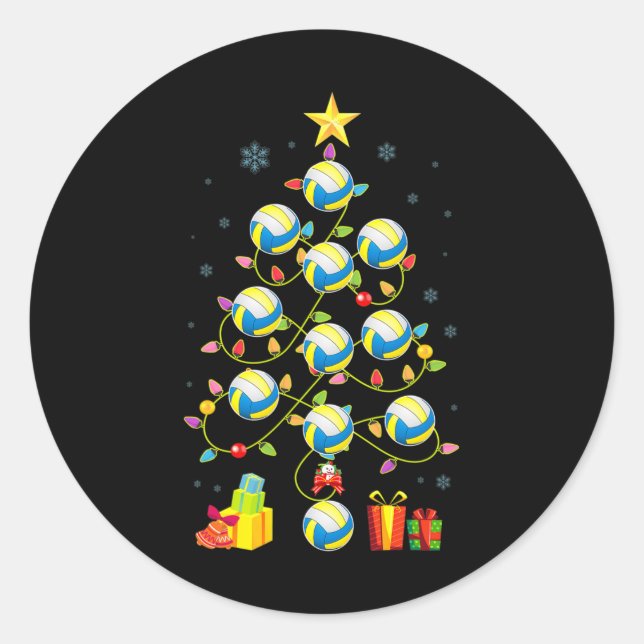 Weihnachtsbaumlichter Volleyball Ball Weihnachtsma Runder Aufkleber (Vorderseite)