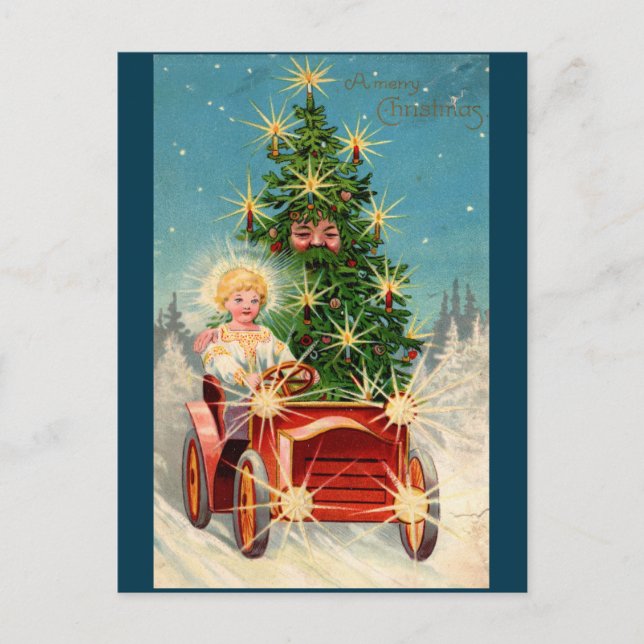 Weihnachtsbaummann im Auto Postkarte (Vorderseite)