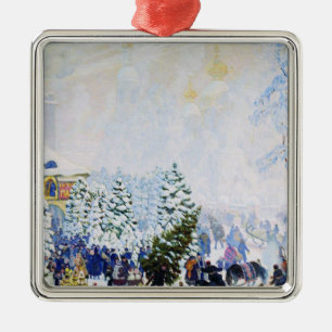 Weihnachtsbaummarkt in Russland (Boris Kustodiev) Ornament Aus Metall