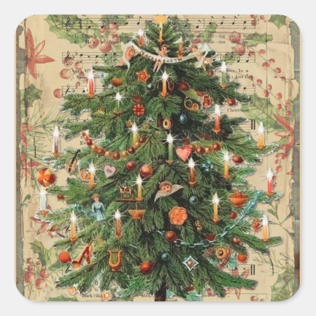 Weihnachtsbaummusik Quadratischer Aufkleber (Vorderseite)