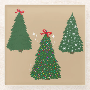 Weihnachtsbaummuster aus festem Tan Glasuntersetzer