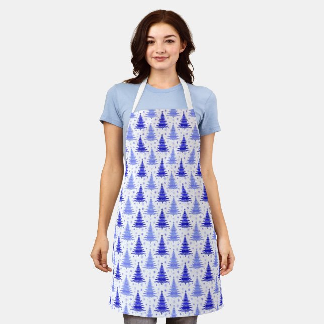Weihnachtsbaummuster Blaues Design Schürze (Getragen)