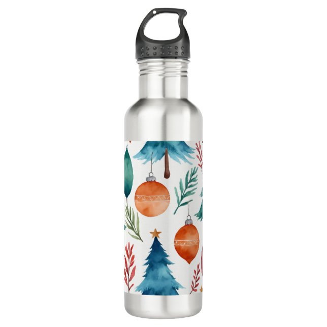 Weihnachtsbaummuster Edelstahlflasche (Vorderseite)