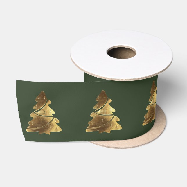 Weihnachtsbaummuster Elegant Hunter Green Gold Satinband (Spule)