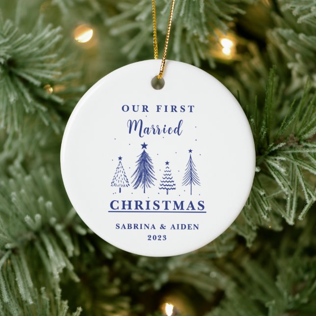 Weihnachtsbaummuster |Erste Verheiratete Weihnacht Keramik Ornament (Baum)