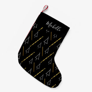 Weihnachtsbaummuster in Schwarz, Weiß und Gold Kleiner Weihnachtsstrumpf