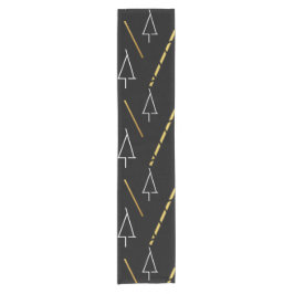 Weihnachtsbaummuster in Schwarz, Weiß und Gold Kurzer Tischläufer